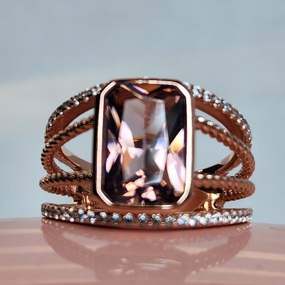 NIB HUGE 4.12ctw Blush Pink Zircon 18K RG over 925 Ring Size 9 - Picture 7 of 12